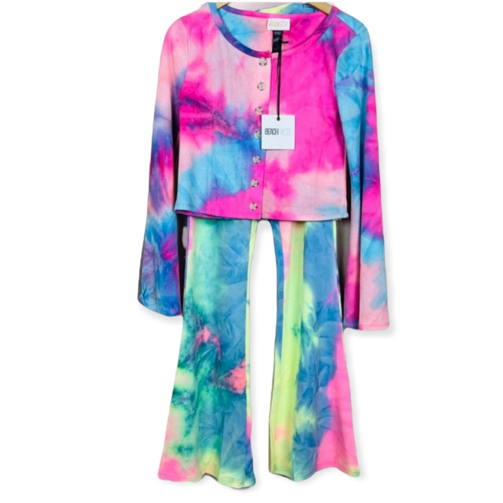 NEW Beach Riot Revolve Tie Dye 2 Piece Crop Top Flare Pants SMALL Lounge $220 - Picture 1 of 13